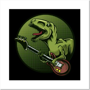 Dinosaur plays guitar Posters and Art